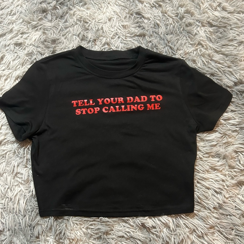 SHEIN Black Crop Top with Red Slogan